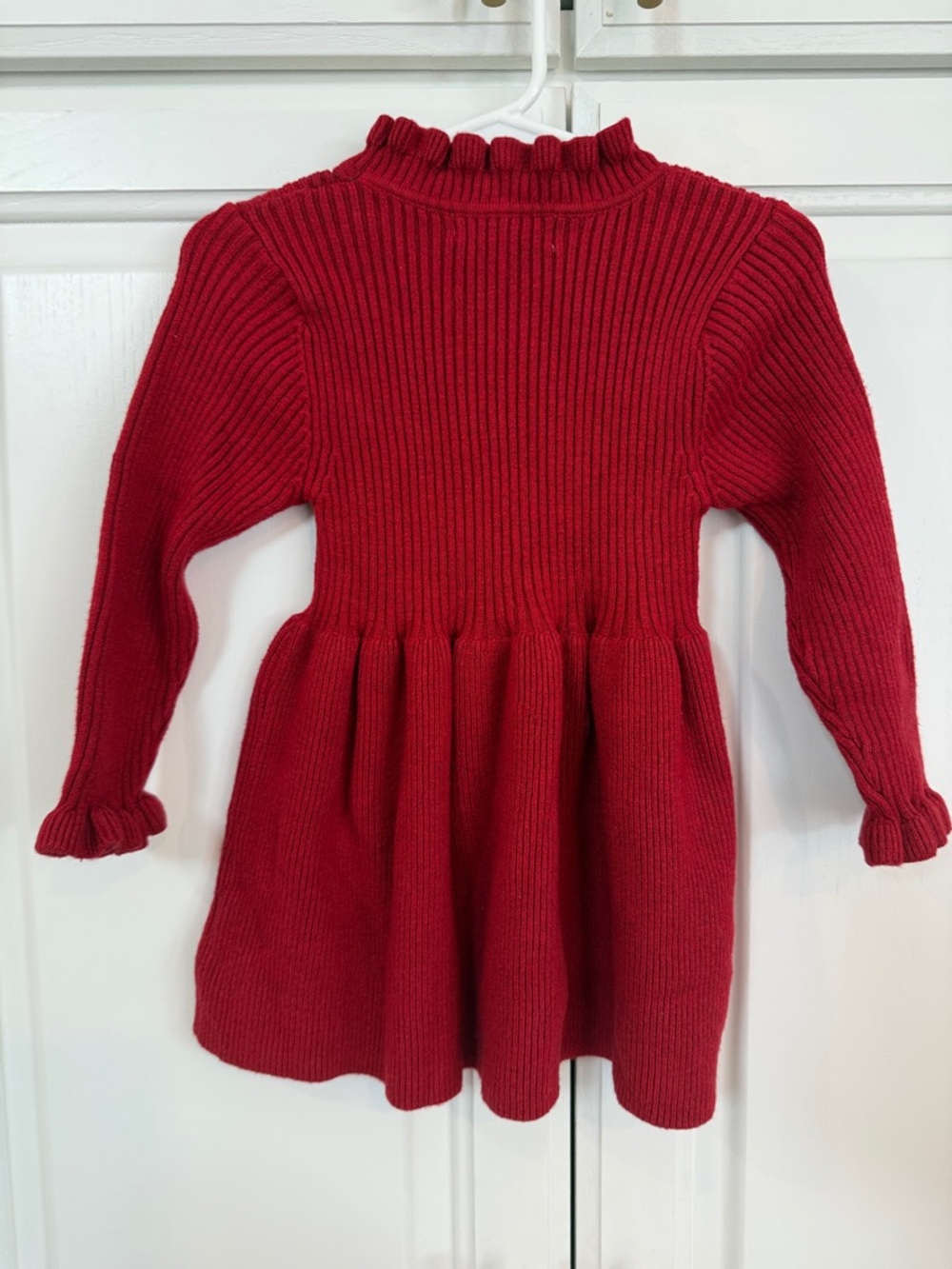 Girls' Red Ribbed Knit Ruffle-Trim Dress - Picture 5 of 5